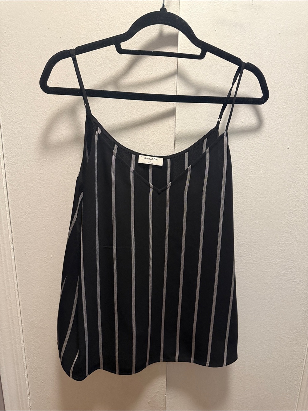 Babaton Black & White Vertical Stripe V-Neck Spaghetti Strap Cami